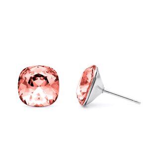 10mm Rose Peach Swarovski Crystal Studs | Cushion Cut Earrings | Hypoallergenic
